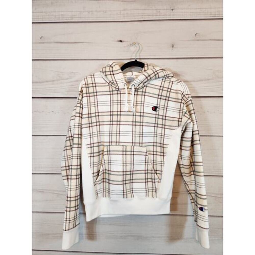 Champion Reverse Weave Womens Multicolor‎ Plaid Pullover Hoodie Sweatshirt XS